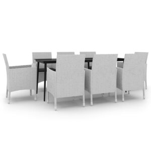 vidaXL Ensemble à dîner de jardin coussins 9 Pièces Résine tressée Verre