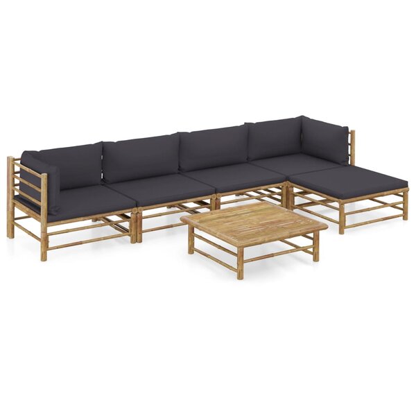 vidaXL Salon de jardin 6 Pièces avec coussins gris foncé bambou