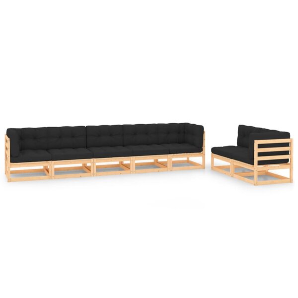 vidaXL Salon de jardin 7 Pièces avec coussins Bois de pin massif