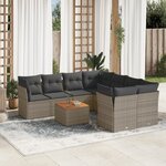 vidaXL Salon de jardin 9 Pièces avec coussins gris résine tressée