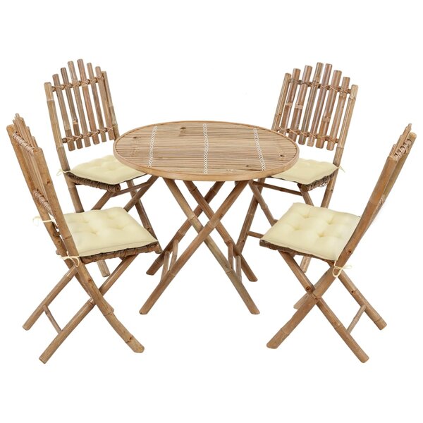 vidaXL Ensemble à manger d'extérieur pliable 5Pièces avec coussins Bambou