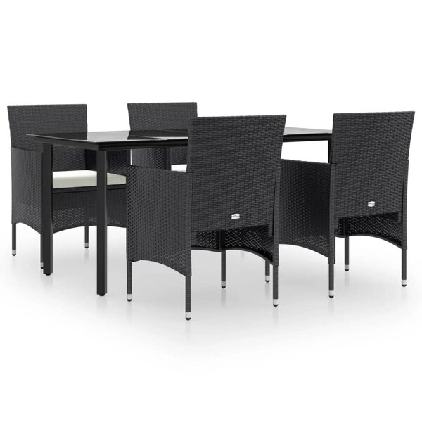 vidaXL Ensemble à manger de jardin avec coussins 5 Pièces Noir