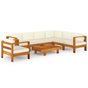 vidaXL Salon de jardin 8 Pièces avec coussins blanc crème Bois d'acacia