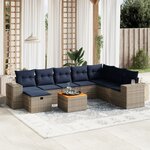 vidaXL Salon de jardin 9 Pièces avec coussins gris résine tressée