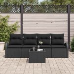 vidaXL Set de canapés de jardin 5 pièces avec coussins en rotin noir