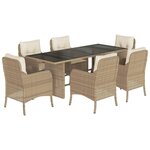 vidaXL Ensemble à manger de jardin et coussins 7 Pièces beige poly rotin