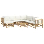 vidaXL Salon de jardin 9 Pièces avec coussins blanc crème bambou