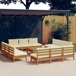 vidaXL Salon de jardin 13 Pièces avec coussins crème bois de pin