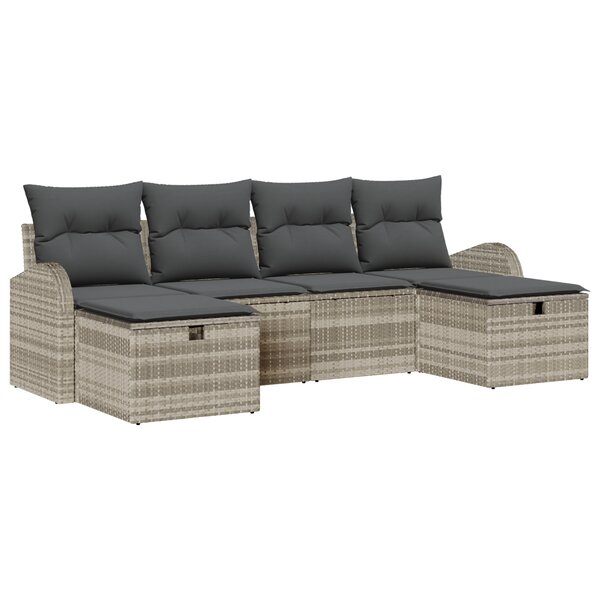 Ensemble de Canapé de Jardin vidaXL 6 Pièces avec Coussins Gris Clair Rotin Poly