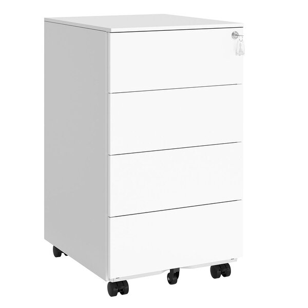 Caisson de bureau mobile verrouillable avec 3 tiroirs rangement de documents papeterie préassemblé pour bureau bureau à domicile 39 x 45 x 55 cm blanc 12_0004822