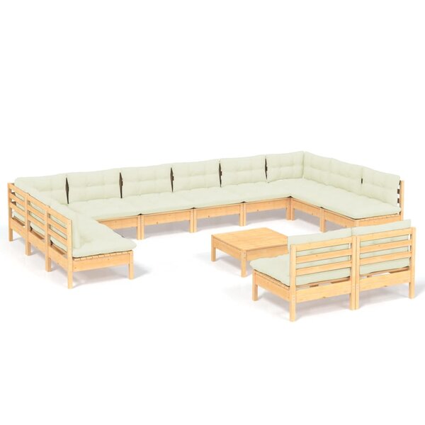 vidaXL Salon de jardin 13 Pièces avec coussins crème Bois de pin solide