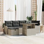 Ensemble de canapés de jardin 7 pièces coussins poly rotin gris clair