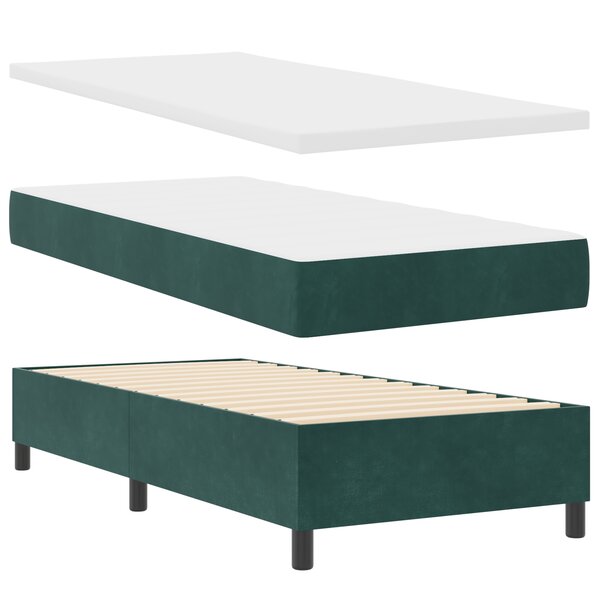 vidaXL Lit à ressort avec matelas et banc vert foncé 100x200 cm Velours