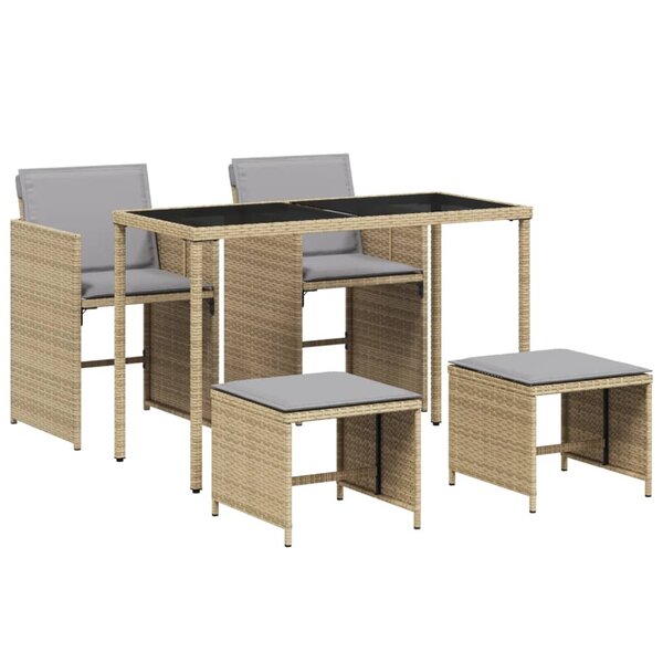 vidaXL Ensemble à manger de jardin coussins 5 Pièces mélange beige rotin