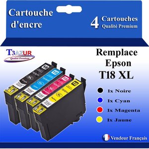 T3AZUR- 4x Cartouches Compatibles avec Epson 18XL 18 XL remplace Epson Expression Home XP402 XP405 XP405WH XP412 XP415 XP422 XP425