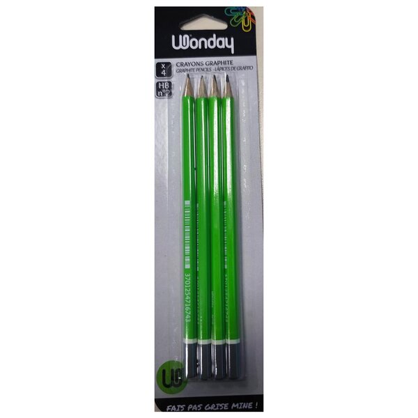 Blister de 4 Crayons Papier Graphite Bout Trempé HB WONDAY