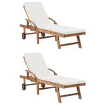 vidaXL Chaises longues avec coussins 2 Pièces Bois de teck solide Crème