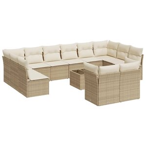 vidaXL Salon de jardin avec coussins 13 Pièces beige résine tressée