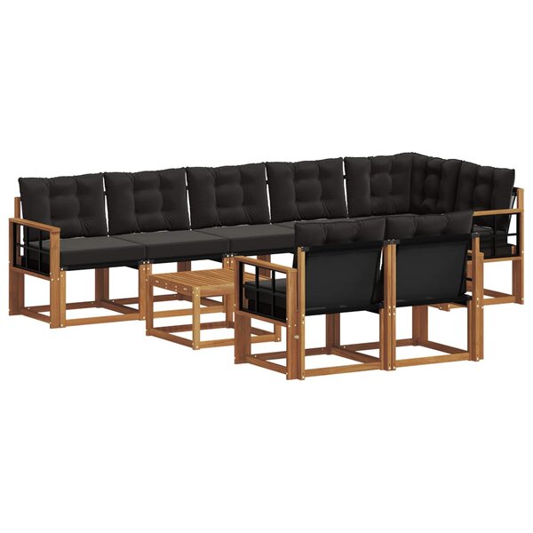 vidaXL Ensemble de canapés d'extérieur 9 pc Naturel et Noir