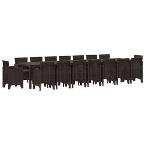 Ensemble Salle à Manger Jardin vidaXL 17 Pièces avec Coussins Marron Poly Rotin