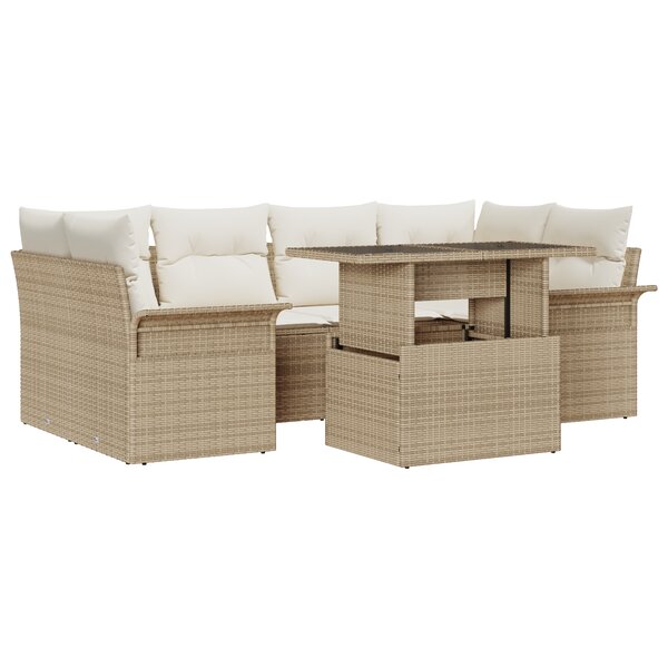 vidaXL Ensemble de Canapé de Jardin 7 Pièces avec Coussins Beiges en Poly Rattan