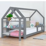 Lit cabane avec étagère 90 x 200 gris