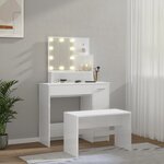 vidaXL Ensemble de coiffeuse avec LED Blanc brillant Bois d'ingénierie
