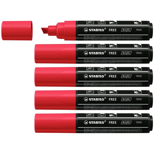 Marqueur pointe large FREE acrylic T800C rouge foncé x 5 STABILO