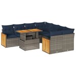vidaXL Salon de jardin avec coussins 9 Pièces gris résine tressée acacia