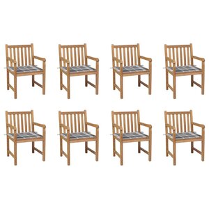 vidaXL Chaises de jardin lot de 8 et coussins carreaux gris Bois teck
