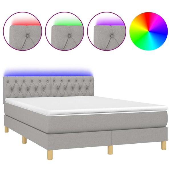 vidaXL Sommier à lattes de lit et matelas et LED Gris clair 140x200 cm
