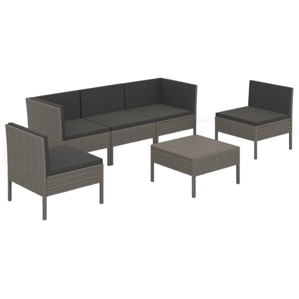 vidaXL Salon de jardin 6 Pièces avec coussins résine tressée gris