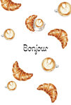 69-4501 Carte de vœux Bonjour Souhaiter une Belle Journée Gourmande Croissants Cafés Viennoiseries Clichés français Illustration élégante - Avec Enveloppe 12x17cm - Fabrication française