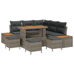 Ensemble de canapés de jardin 9 pièces avec coussins en gris poly rattan