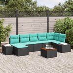 vidaXL Ensemble de canapé de jardin avec coussin 8 Pièces Noir Poly rotin