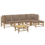 vidaXL Salon de jardin 6 Pièces avec coussins taupe bambou