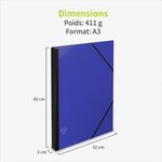 ACROPAQ Carton à dessin A3- 34 x 45 cm  Avec fermeture élastique  Dos extensible pour plus d'espace- Bleu- Certifié FSC