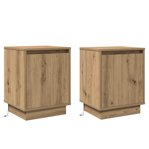vidaXL Tables de chevet avec lumières LED 2 Pièces Chêne Artisan 39x34 5x50 cm