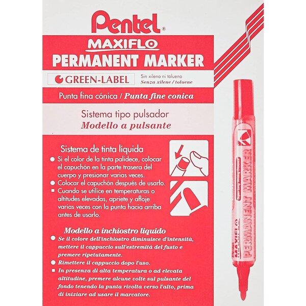 Marqueur permanent maxiflo nlf50 poite conique 2mm rouge x 12 pentel