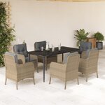 vidaXL Ensemble à manger de jardin et coussins 7 Pièces beige poly rotin
