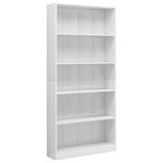 vidaXL Bibliothèque à 5 niveaux Blanc brillant Bois d’ingénierie