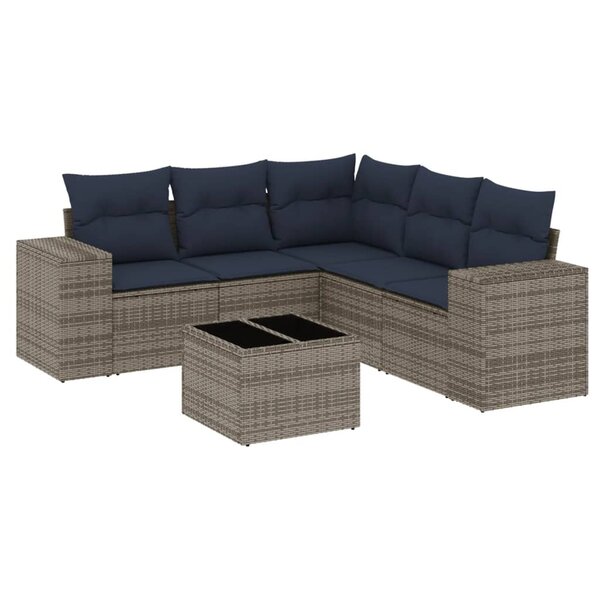 vidaXL Salon de jardin 6 Pièces avec coussins gris résine tressée