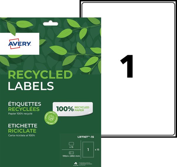 Lot de 100 étiquettes recyclées - 199 6 x 289 1 mm - laser - lr7167-100