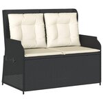 vidaXL Banc inclinable de jardin avec coussins noir résine tressée