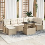 Ensemble de Canapé de Jardin 8 Pièces avec Coussins Beige Rattan Poly