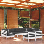 vidaXL Salon de jardin 9 Pièces avec coussins blanc bois de pin massif