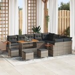 Ensemble Canapé Jardin 13 Pièces avec Coussins Gris Poly Rattan Acacia