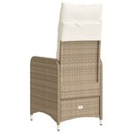 vidaXL Chaise inclinable de jardin avec coussins beige résine tressée