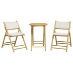 vidaXL Ensemble de bistro pliante 3 Pièces et coussins blanc crème bambou