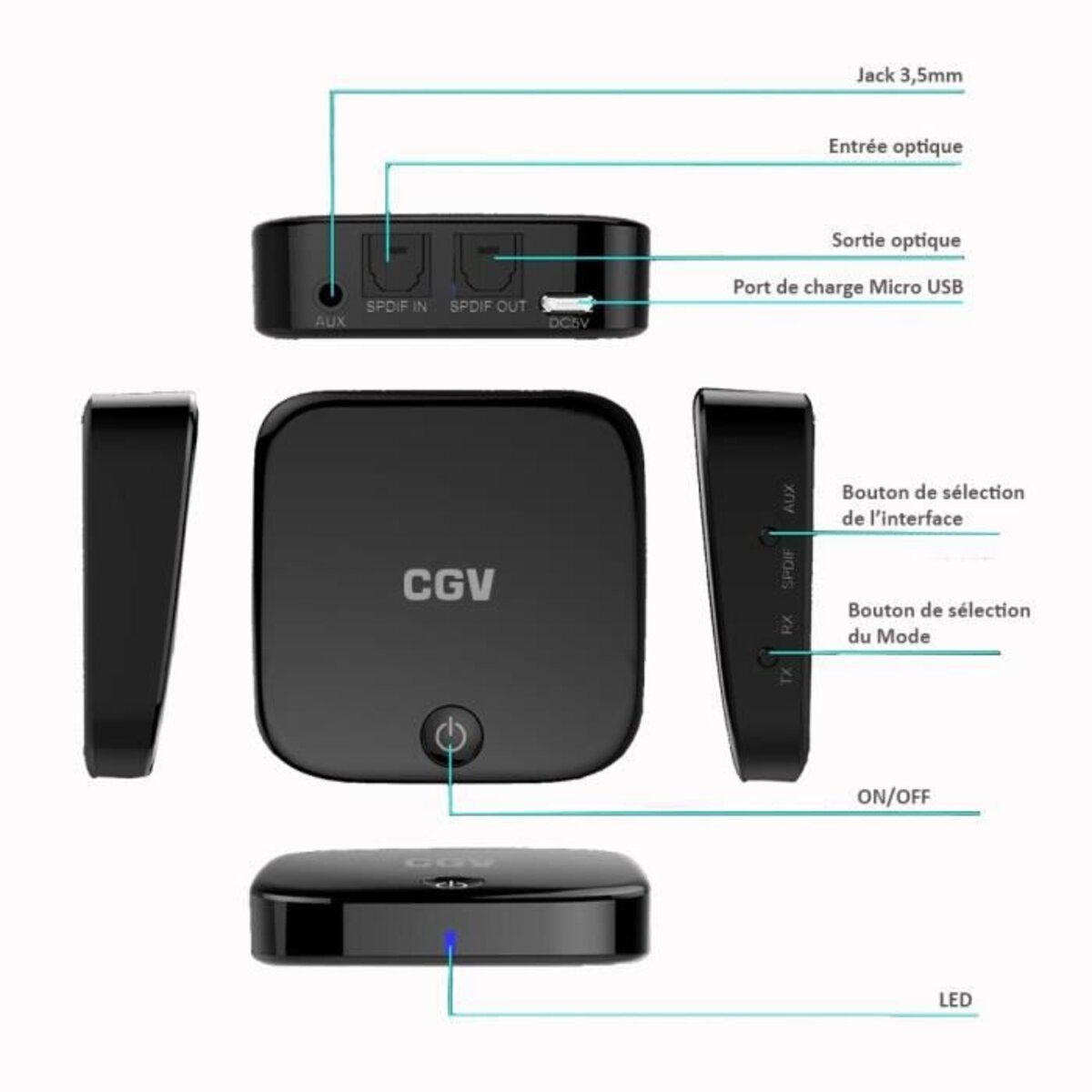 CGV 50902 Emétteur et Récepteur Bluetooth MyBT RT - Entrées et sorties  Optique et jack 3,5mm - Noir - La Poste